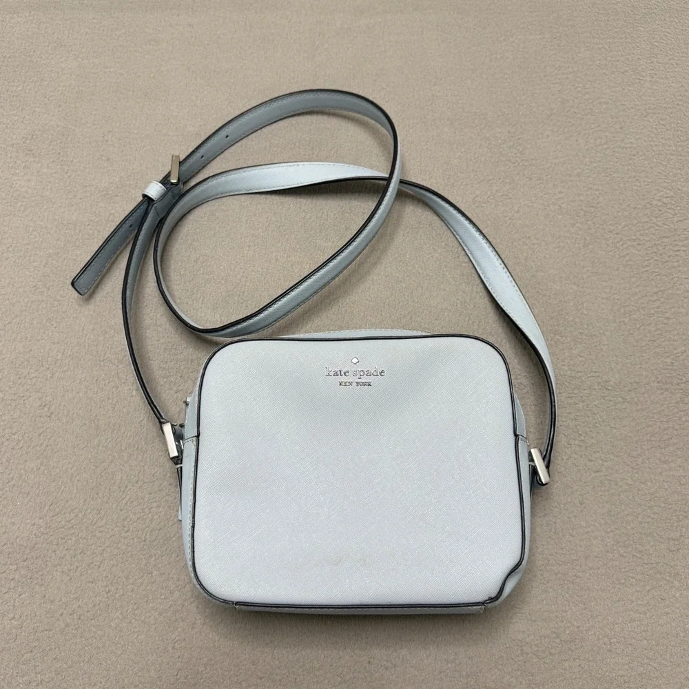 Kate Spade Crossbody Bag Womens Small Blue Saffiano Leather Camera Purse